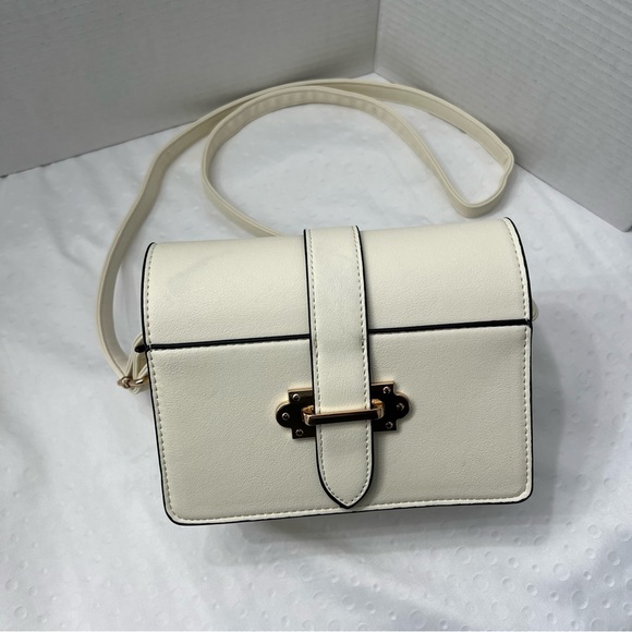 Muse Royale Small Satchel with Clasp Closure, Ivory, Faux Leather Cross body - Picture 2 of 7